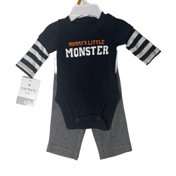 NEW Carters Baby Boy 2-Pc Mommy's Little Monster Halloween Outfit Shirt Pants NB - Picture 2 of 7